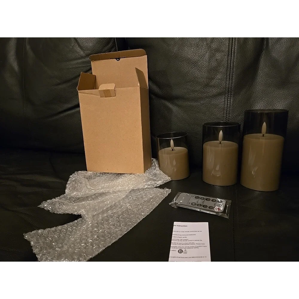 Acrylic Flameless Candles with Remote &‎ Timer, 3 Pack Dimmable Flickering LED